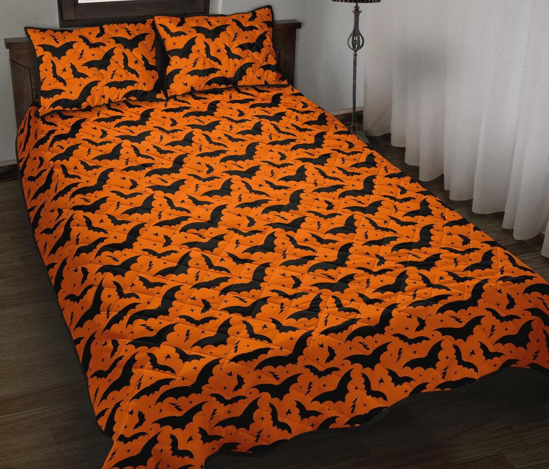 Halloween Bat Quilted Blanket Bedding, Halloween Quilted Bedding
