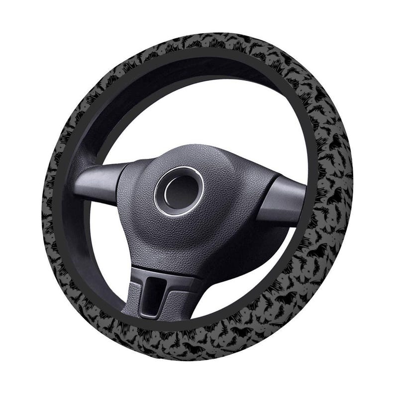 Funda gótica para volante con forma de murciélago, accesorio de neopreno con diseño de murciélago espeluznante para coche, decoración alternativa para vehículos. imagen 2
