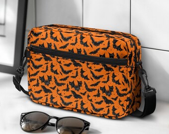 Halloween Bat Purse, Orange Black Gothic Bat Purse, Halloween Bag, Spooky Bag, Spooky Purse, Spooky Bat Bag, Goth Gothic Bat Shoulder Bag