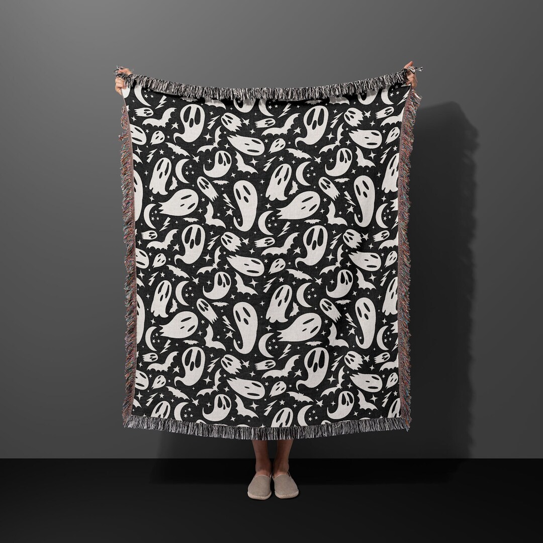 Cute Ghost Woven Blanket Ghosts Woven Throw Blanket Etsy