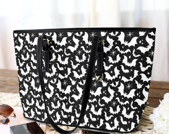 Halloween Bats Bag, Gothic Bats Tote Bag, Gothic Bats Faux Leather Tote Bag, Spooky Bats Tote Bag,  Bat Tote Bag, Bat Lover Gifts Tote Bag
