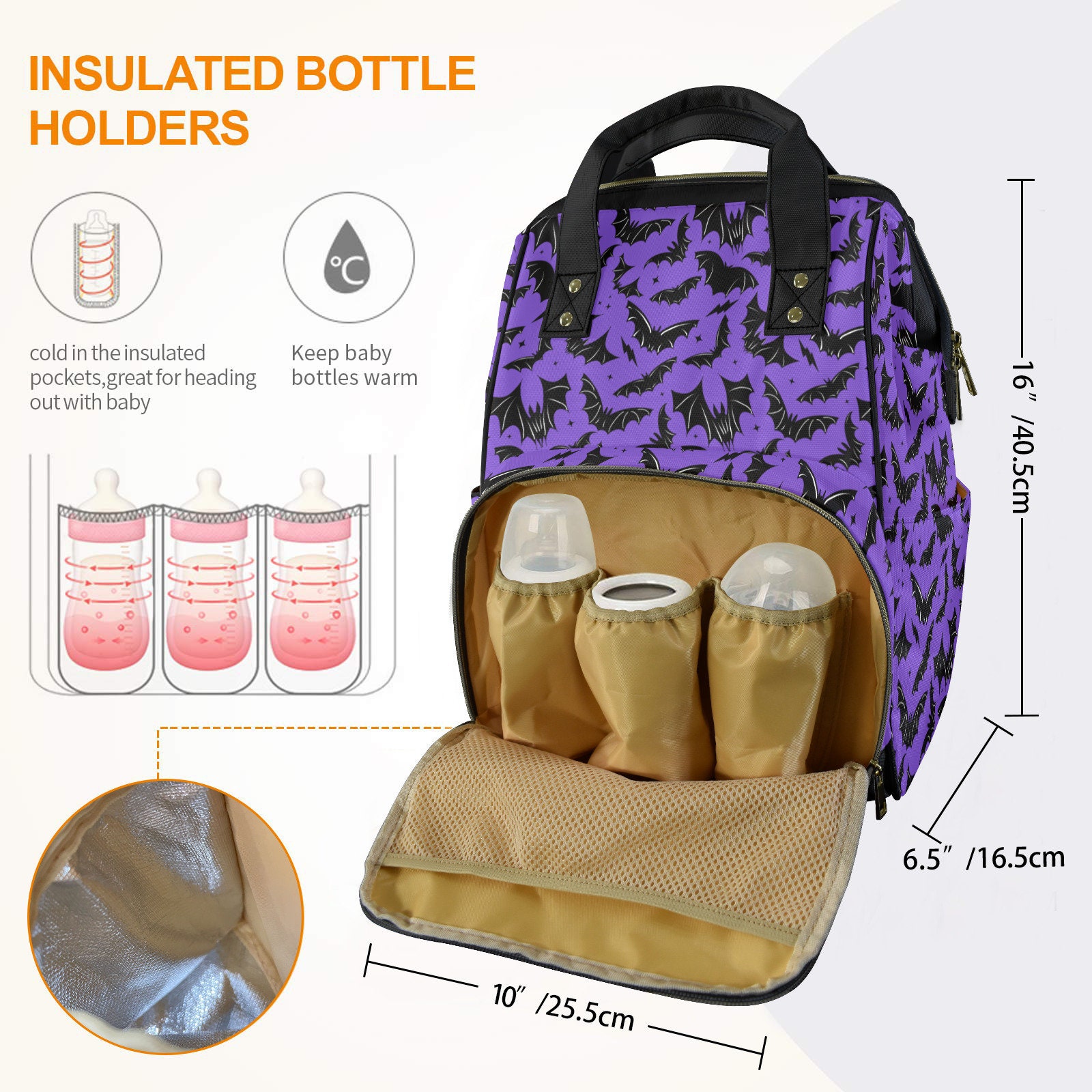 Gothic Bat Print Diaper Bag Backpack, Spooky Halloween 