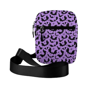 Gothic Bat Crossbody Purse, Purple Black Gothic Halloween Purse, Goth Accessory Crossbody Purse, Spooky Witchy Pastel Goth Bat Crossbody Bag