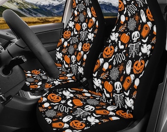 Creepy Car Seat Covers, Halloween Car Seat Covers, Spooky Car Seat Covers, Gothic Car Seat Covers, Spooky Skeleton Pumpkin Car Seat Covers