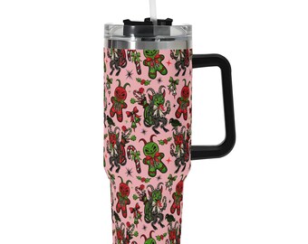 Spooky Creepmas Krampus Krampusnacht 40 oz 40 Ounce Travel Mug Tumbler, Spooky Xmas Gingerdead Travel Mug Tumbler, Gothmas Drinkware