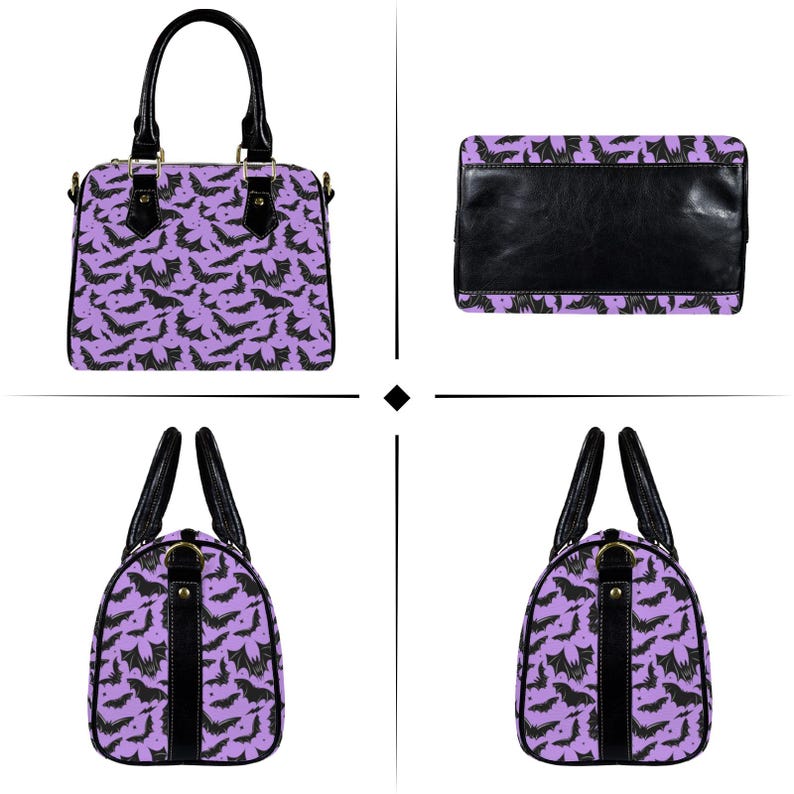 Gothic Bats Boston Handbag Purse, Spooky Halloween Bats Handbag Purse