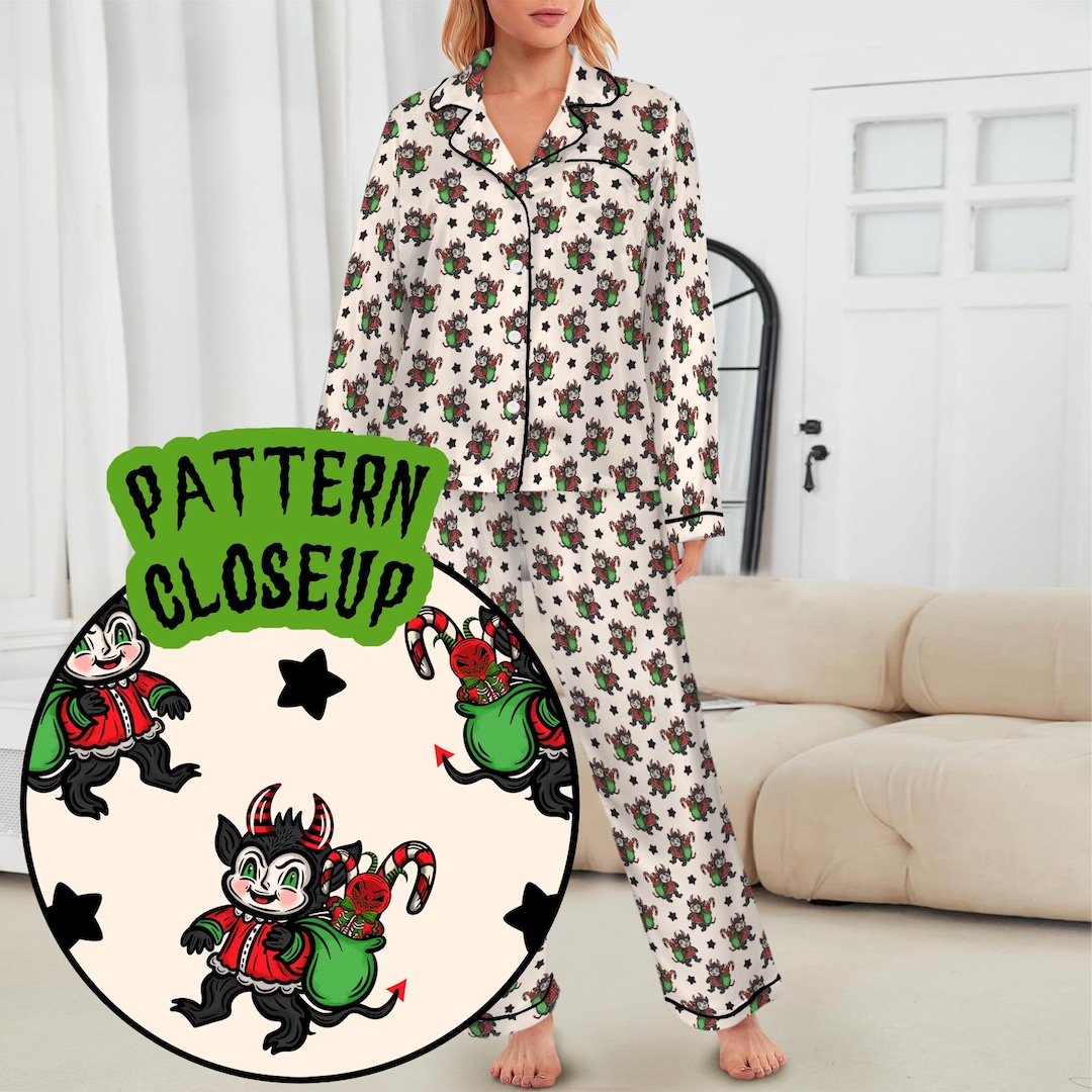 Spooky Krampus Creepmas Gothic Satin Pajamas, Spooky Season Pjs ...