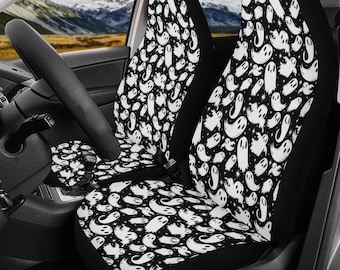 Spooky Ghost Car Seat Covers, Hand Drawn Illustration
