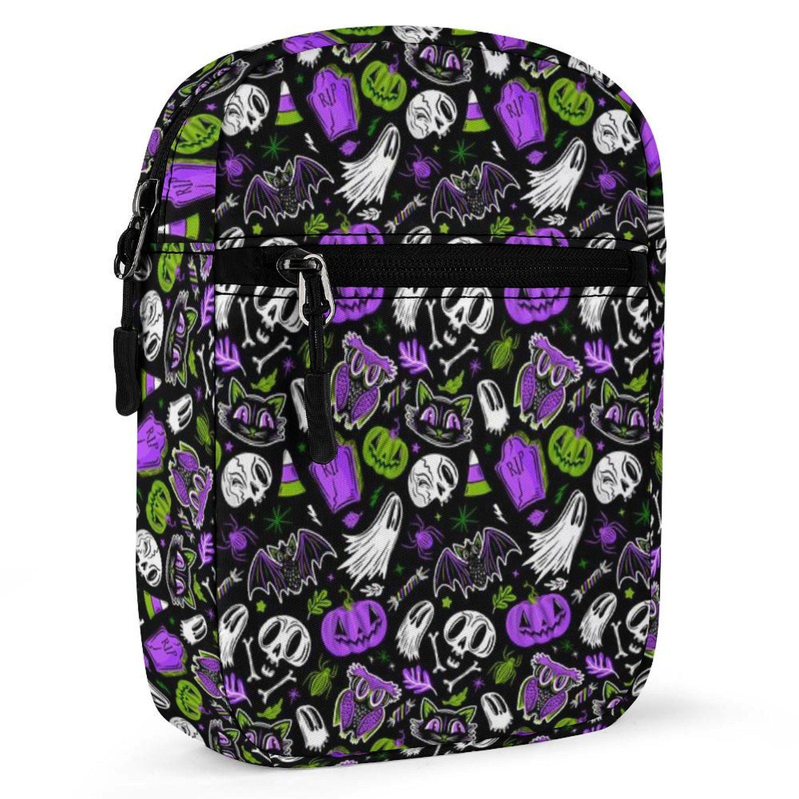 Halloween Black Cat Owl Skull Crossbody Purse, Spooky Ghost Jack-O-Lantern Bag, Goth Accessory
