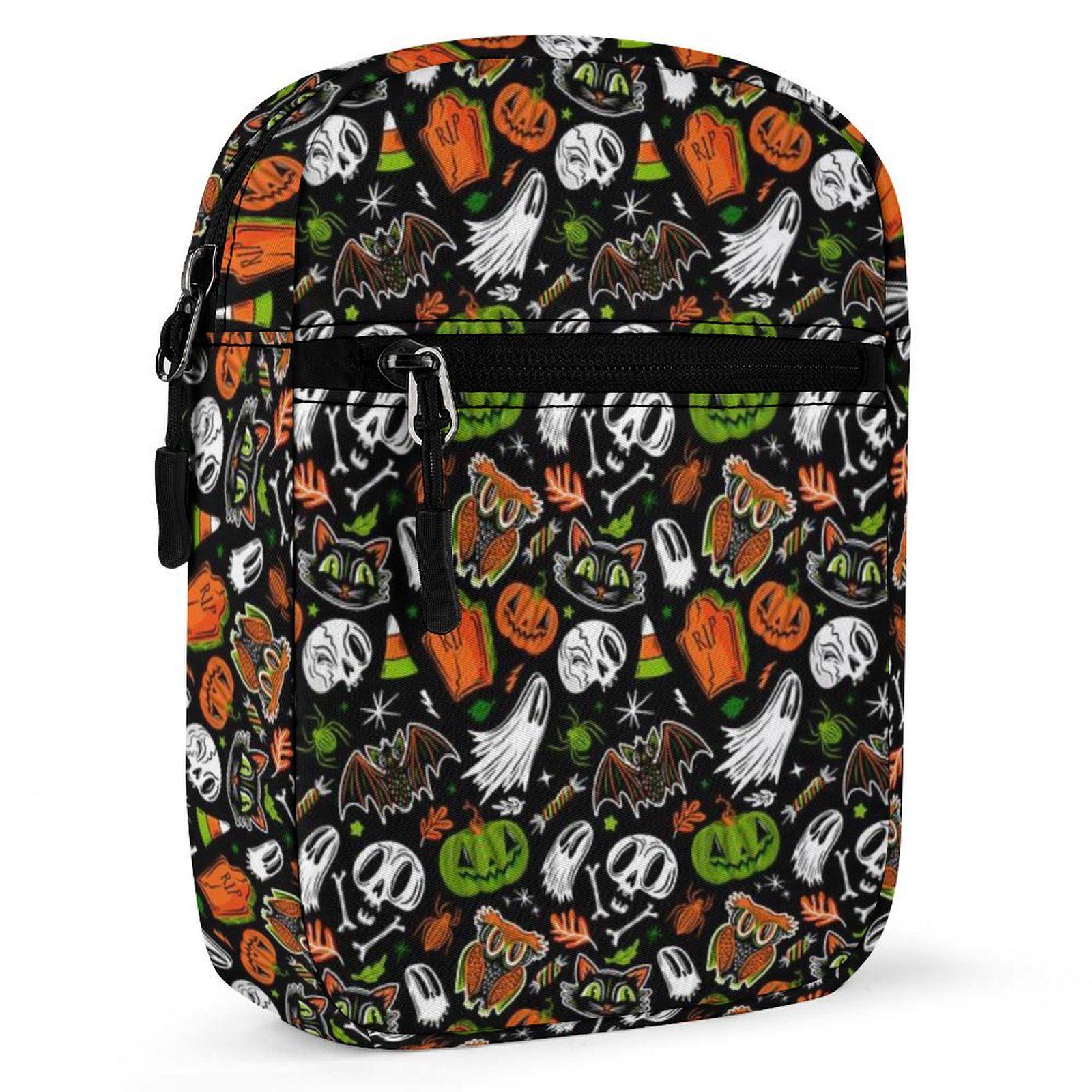Halloween Black Cat Owl Skull Crossbody Purse, Spooky Ghost Jack-O-Lantern Bag, Goth Accessory