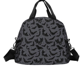 Gray Black Bat Lunch Bag, Gothic Bat Lunch Tote, Gothic Lunch Bag, Gothic Lunch Tote, Halloween Lunch Bag, Spooky Goth Bat Lunch Bag Tote