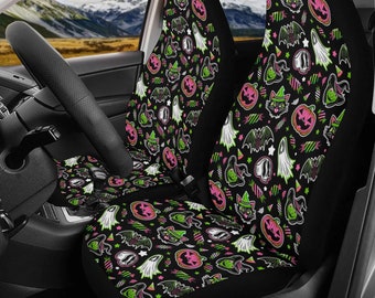 Spooky Cute Halloween Car Seat Covers, Pastel Goth Kawaii Design