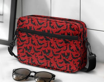 Red Gothic Bat Shoulder Bag, Halloween Purse