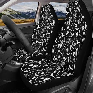 Skeleton Car Seat Covers, Halloween Car Seat Covers, Spooky Car Seat Covers, Spooky Cemetery Skeleton Car Seat Covers