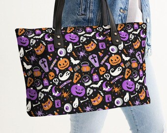 Halloween Tote Bag, Faux Leather Tote Bag, Faux Leather Halloween Tote Bag, Spooky Tote Bag, Halloween Faux Leather Tote, Spooky Tote