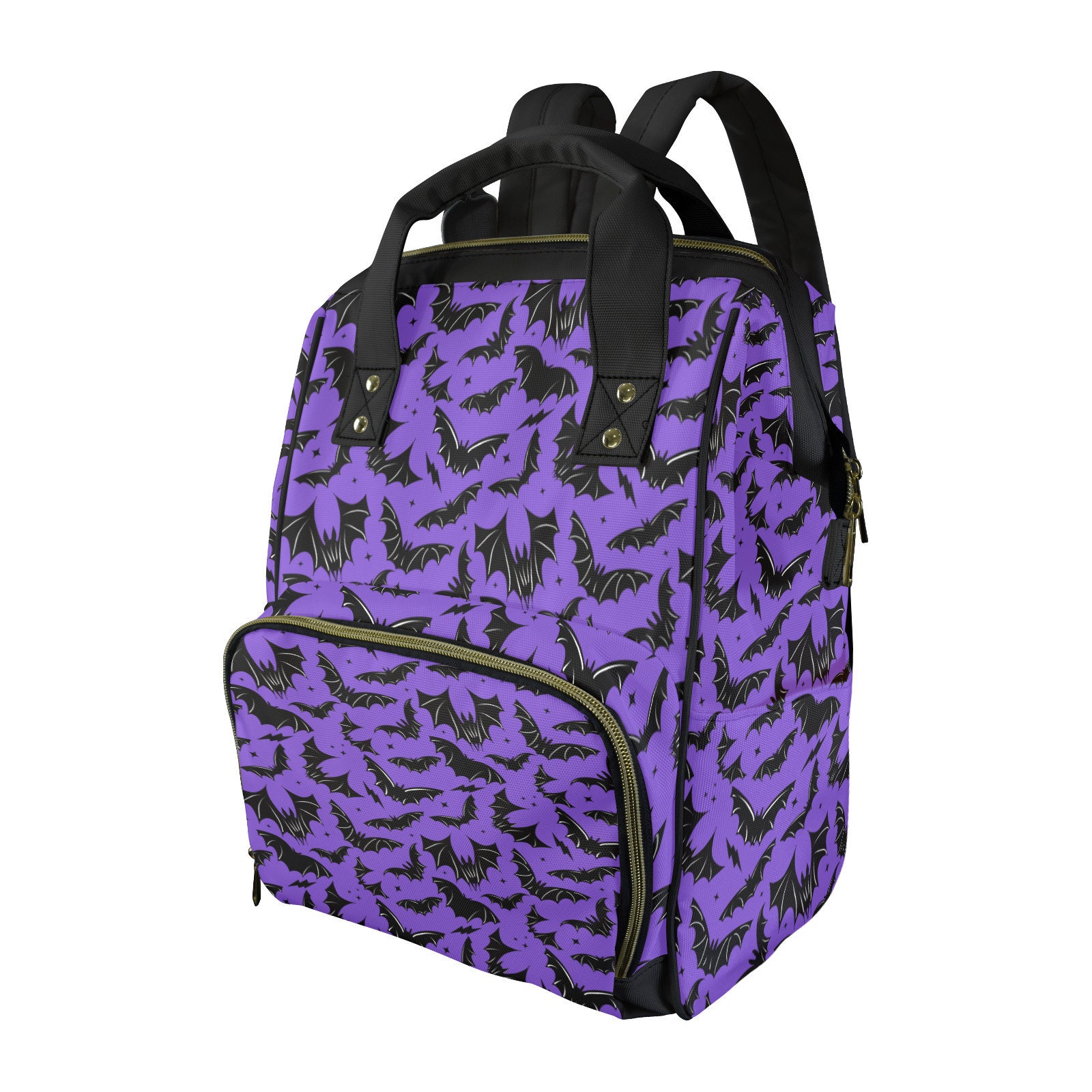 Gothic Bat Print Diaper Bag Backpack, Spooky Halloween  display picture 1