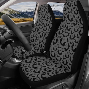 Gray Black Gothic Bat Car Seat Covers, Spooky Halloween Auto Decor, Spooky Goth Bats Vehicle Interior Decor, Dark Aesthetic Bat Lover Gift