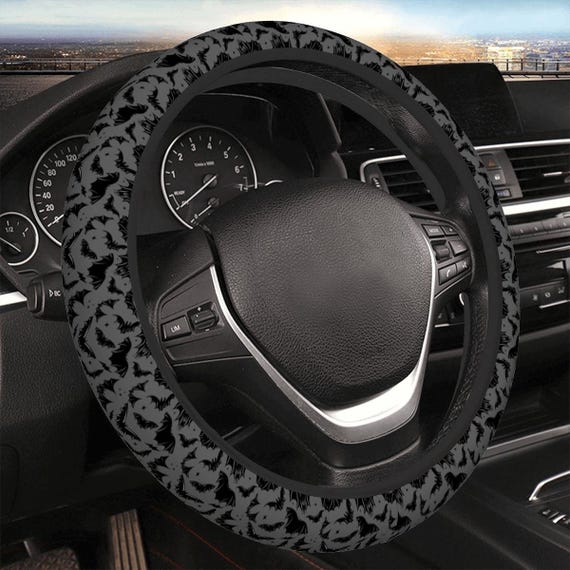 Gothic Bat Steering Wheel Cover, Spooky Batty Neoprene Car Accessory, Alt Decor for Vehicle