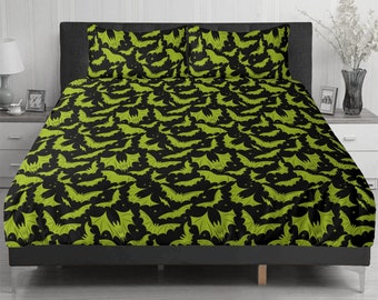 Gothic Halloween Bats Duvet Cover Bed Set, Spooky Duvet Cover Set, Halloween Duvet Cover, Gothic Bats Duvet Cover, Gothic Duvet Cover