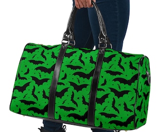 Gothic Bats Green Black Travel Bag Spooky Gothic Bats Overnight Bag Halloween Bats Overnight Bag Gothic Travel Bag Witchy Bats Travel Bag