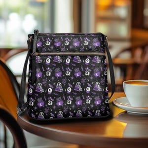 Gothic Spooky Dark Academia Bookish Black Purple Shoulder Purse Bag, Witchy Bookish Spooky Purse Bag, Spooky Goth Bookish Bag, Witchy Purse