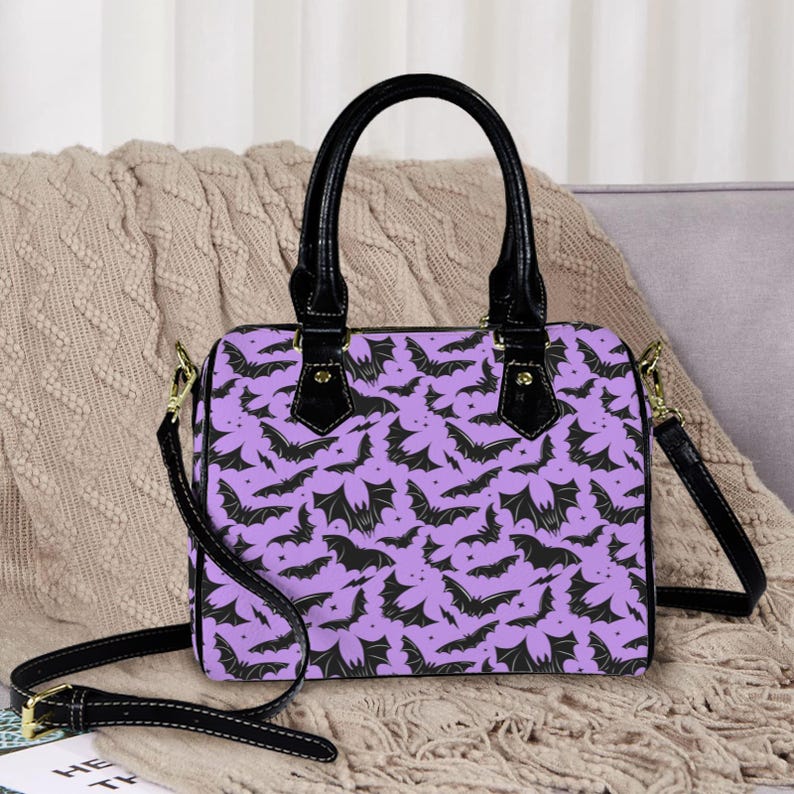 Gothic Bats Boston Handbag Purse, Spooky Halloween Bats Handbag Purse