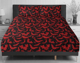 Gothic Bats Duvet Cover Bed Set, Spooky Halloween Decor
