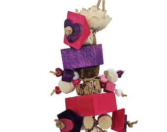 Valentine's Bird Toy, Balsa and Sola Parrot Toy, with Mahogany, Cork, and Heart Beads (Sola Mates)