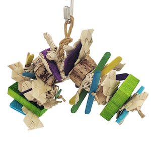 Vine, Craft Stick, Balsa, and More toy for Small Parrots, Bird Toy with Crunchy Textures (Koopa)