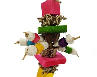 Balsa Parrot Toy, Bird Toy with Seagrass, Sola, and Mahogany, (Sprite)