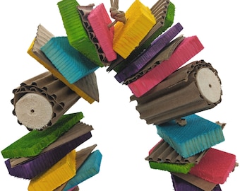 Pine and Sola Parrot Toy, Wooden Bird Toy with Cardboard (Crunchy Roll Jr)