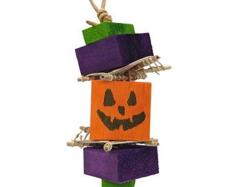 Balsa Halloween Bird Toy, Shreddable Parrot Toy with Jack O Lantern and Vine Web, Gourdy