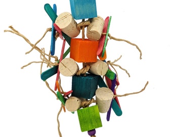 Craft Stick, Balsa, and Cork Parrot Toy, Bird Toy, Pixie