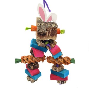 Easter Parrot Toy, Easter Bunny Bird Toy with Balsa, Cork Bark, Mahogany, and Vine, Foo Foo