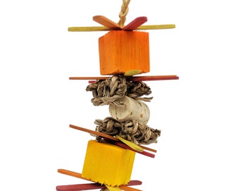 Craft Stick Bird Toy: Balsa, Cork & Seagrass Parrot Chew (Budgie Keen)