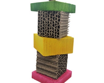 Balsa and Cardboard Parrot Toy, Bird Toy with Foraging Spot, (Skep)