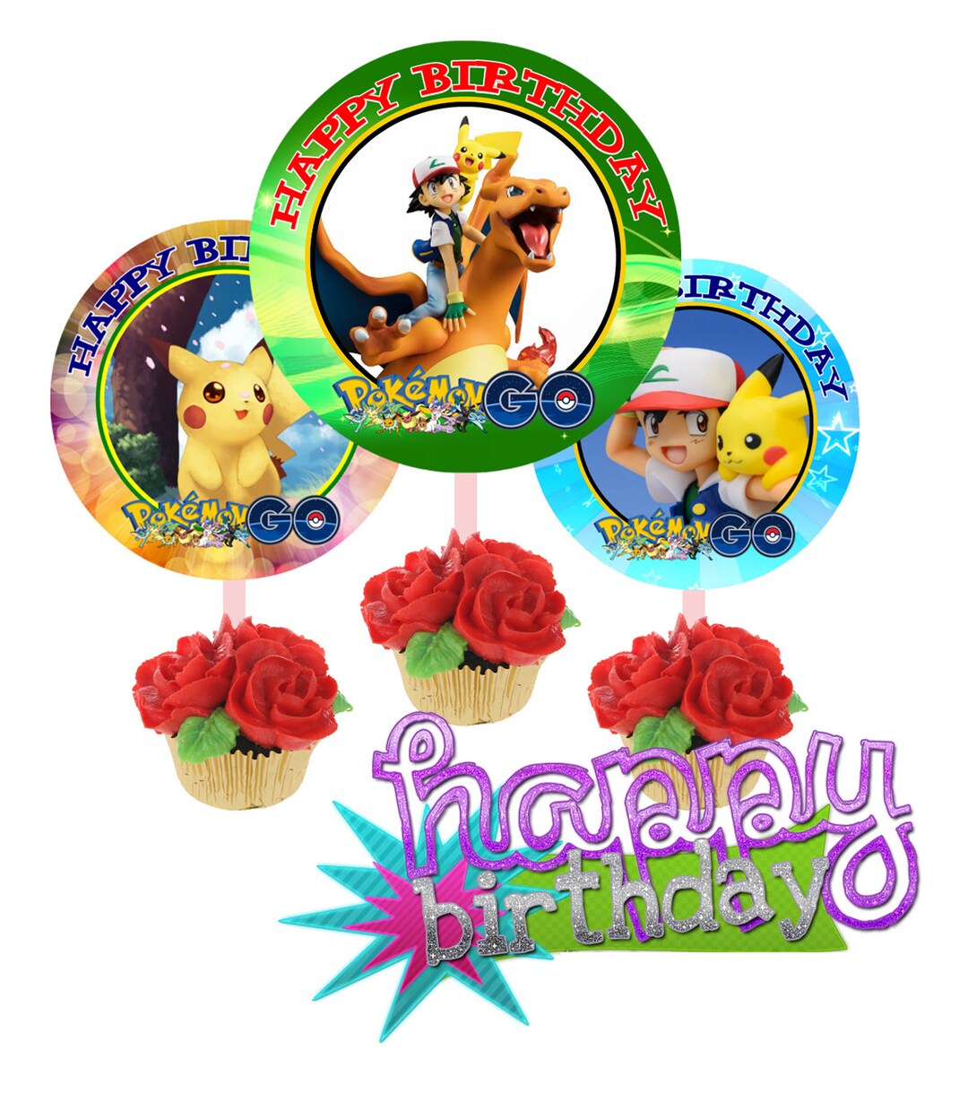 12 Pocket Monsters Go Birthday Cupcake Toppers Set 1 Etsy