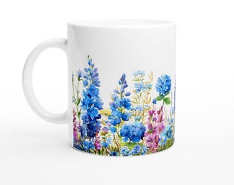 Handcrafted Watercolor Floral Ceramic 11oz Mug Design #3 - Unique Flower Coffee Mug, Gift for Tea & Coffee Lovers