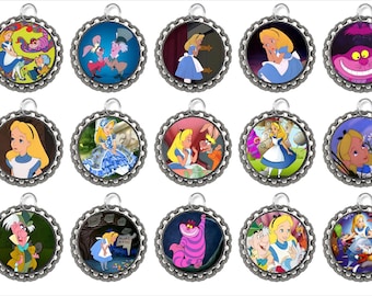 15 Alice in Wonderland Bottle Cap Necklaces Set #2