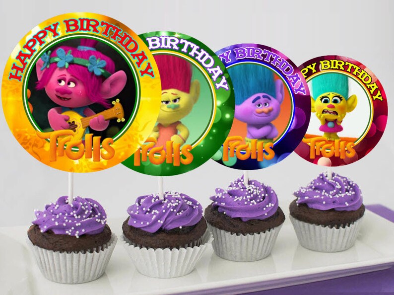 12 Trolls Birthday Cupcake Toppers Etsy