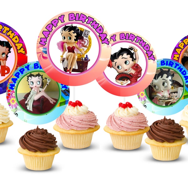 12 Betty Boop Birthday Cupcake Toppers Set #1