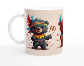 Handmade Cute Bears Ceramic 11oz Mug Design #1 - Adorable Bear Coffee Mug, Perfect Gift for Animal Lovers