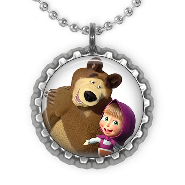 1 Masha and The Bear Bottle Cap Silver Necklace #1