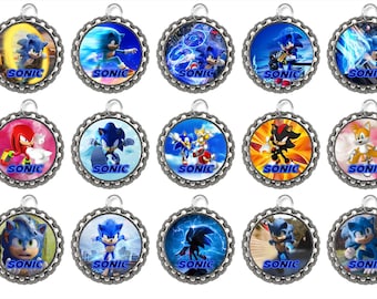 15 Sonic The Hedgehog Movie Bottle Cap Necklaces Set #1