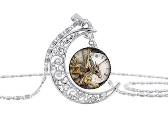 1 Dragon Clock Moon Crescent Necklace #1