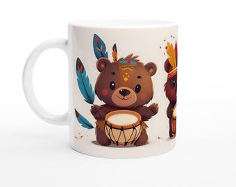 Handmade Cute Bears Ceramic 11oz Mug Design #2 - Adorable Bear Coffee Mug, Perfect Gift for Animal Lovers