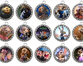 15 Zootopia Bottle Cap Necklaces Set #1