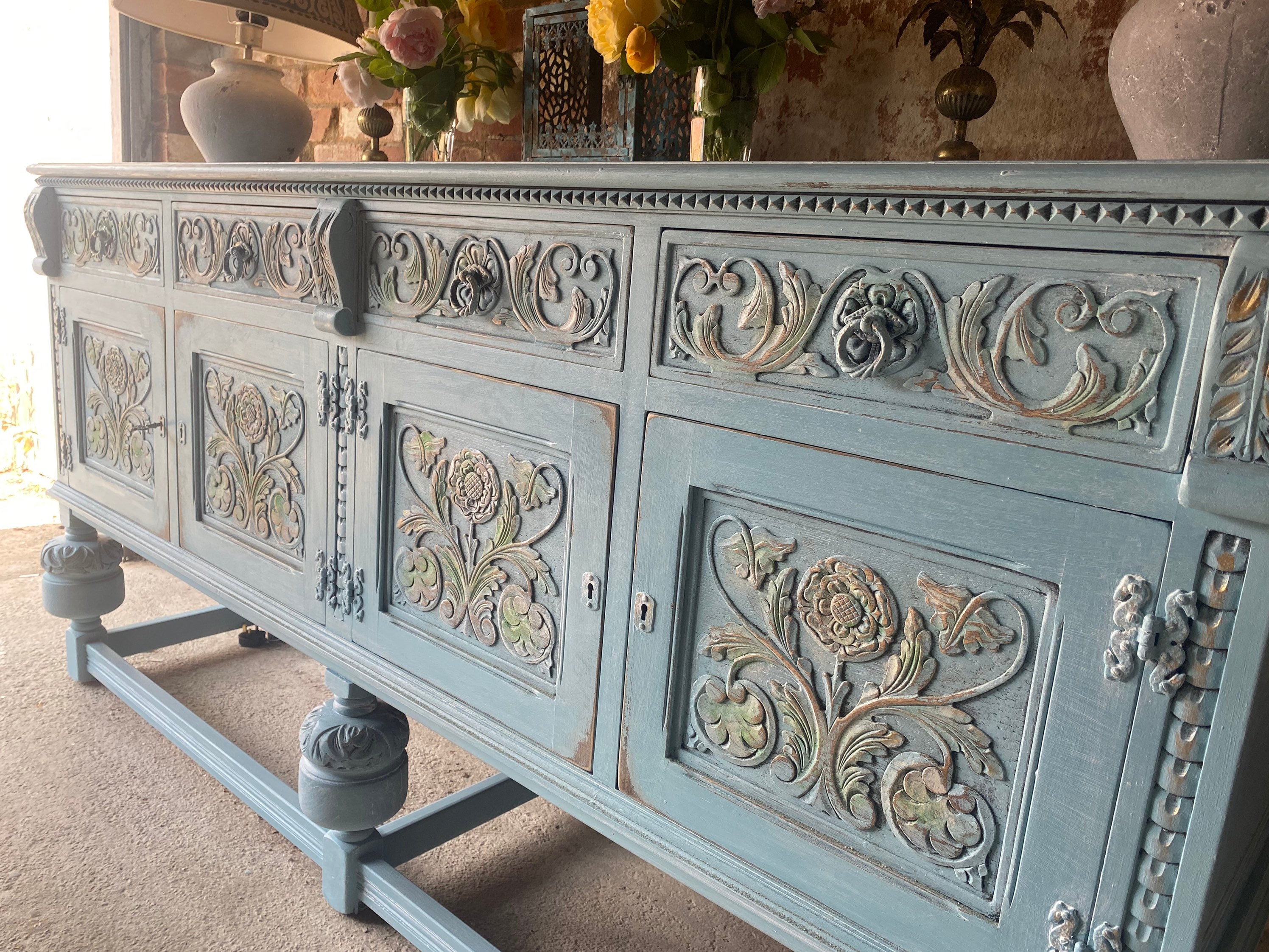 Large Antique Blue Sideboard Etsy UK