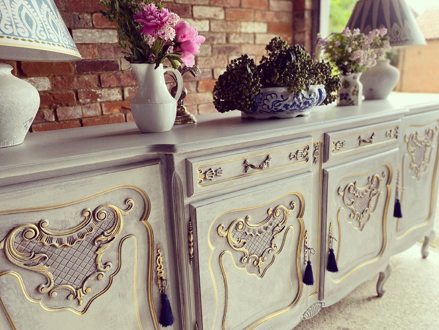 Large French Grey Sideboard Long Shabby Chic Sideboard Upcycled
