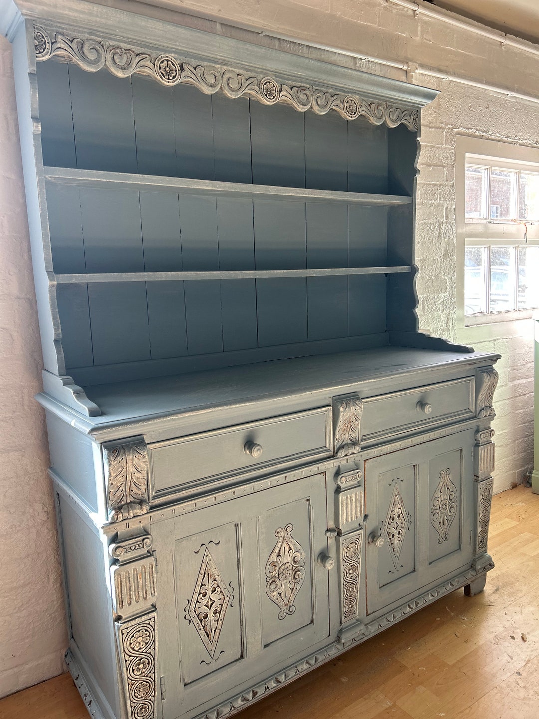 Blue Antique Welsh Dresser / Painted Welsh Dresser/ Kitchen Storage